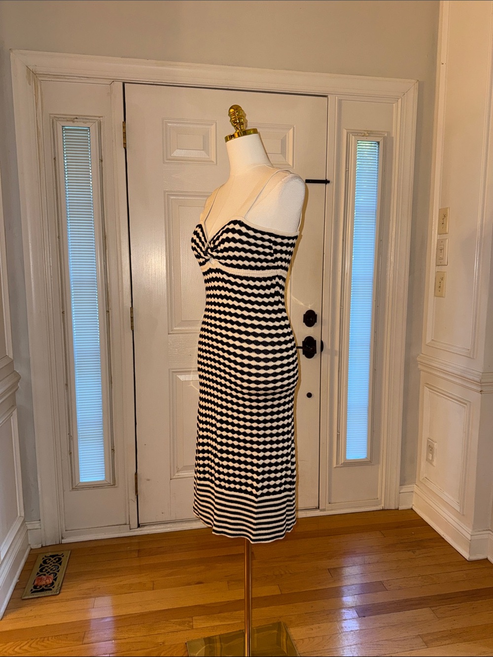 Ramy Brook Black & White Striped Knot-Front Midi Dress - Picture 8 of 9